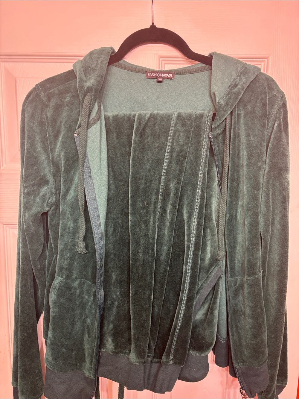 Fashion Nova Forest Green Velour Zip Hoodie with pants